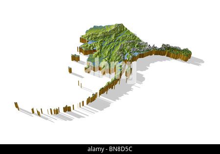 Alaska, 3D rilievo mappa cut-out. Foto Stock