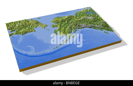 Alaska, 3D carta in rilievo, colorate secondo la vegetazione. Foto Stock