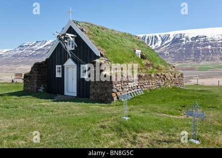 Chiesa Saurbaejarkirkja, Eyjafjardara, vicino a Akureyri, Nord Islanda Foto Stock