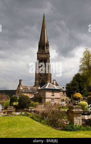 Nuvole temporalesche brewing sopra il villaggio di Edensor nel Parco Nazionale di Peak District Derbyshire East Midlands England Foto Stock