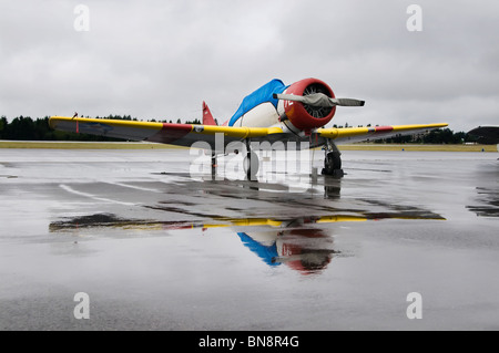 Una splendida annata SNJ-5 US Navy advanced trainer è sul display prima di volare alla Olympic in Airshow Tumwater, Washington. Foto Stock