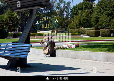 Senzatetto in Beverly Hills Los Angeles, California Foto Stock