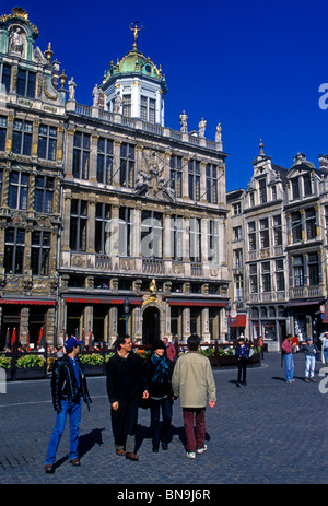 Belgi, popolo belga, turisti, guild houses, grandplace, Grand Place, città di Brussels, Bruxelles, Regione di Bruxelles capitale, Belgio, Europa Foto Stock