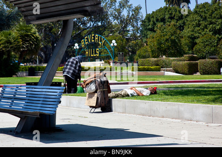 Senzatetto in Beverly Hills Los Angeles, California Foto Stock
