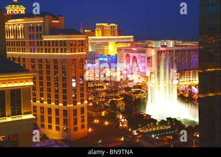 Vista dal Il Vdara del Bellagio e striscia, centro città, Las Vegas, Nevada. Foto Stock