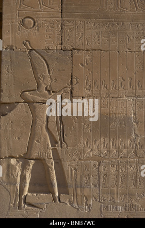 Rilievo raffigurante un faraone rendere libagioni agli dèi. Ramesseum. L'Egitto. Foto Stock