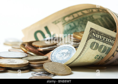 Avvisatore acustico da dollar denominazioni con belle monete Foto Stock