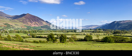 Parco Nazionale del Distretto dei Laghi, Cumbria, Regno Unito - Vista di central Lakeland fells, Skiddaw sulla sinistra, di fronte comune Bassenthwaite Foto Stock