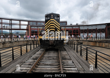 Placca in nickel Road n. 514 sul giradischi, Steamtown National Historic Site, Scranton, PA 100710 35641 Foto Stock