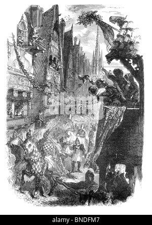 Bianco e Nero illustrazione della ricezione di Philippa di Hainault a Londra Dicembre 1327 Foto Stock