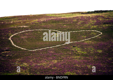 Cerchio di pietra realizzata da wind farm contestatori. Lammermuir hills. East Lothian. La Scozia. Foto Stock