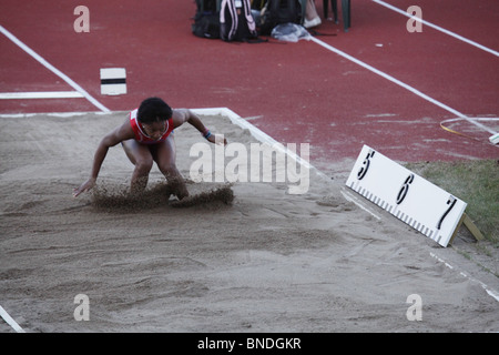 Ashleigh Nalty delle Isole Cayman in Donne Salto in lungo a Natwest Island Games 2009, Åland, 3 Luglio 2009 Foto Stock