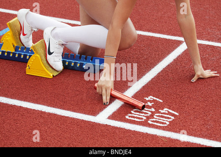 Dettaglio avviare la donna 4x100m relè a Natwest Island Games 2009, 3 Luglio 2009 Foto Stock