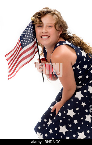 Ritratto di giovane ragazza con Bandiera americana Foto Stock