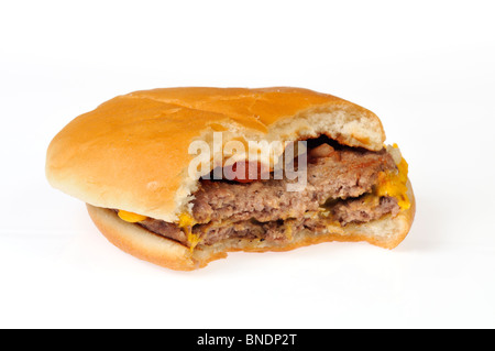 McDonalds double cheeseburger con morso ritaglio mancante Foto Stock