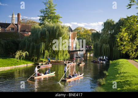 Punting sul fiume Cam a Cambridge, Inghilterra. Foto Stock