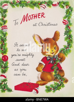 A MADRE A Natale la copertura di Hallmark Xmas card da anni cinquanta ad una madre da suo figlio, all'interno è BNE7X5 Foto Stock