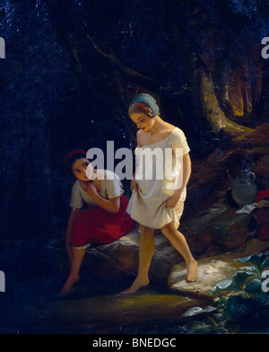 Pagaiando da Johann Georg Meyer von Bremen, olio su tela, (1813-1880) Foto Stock