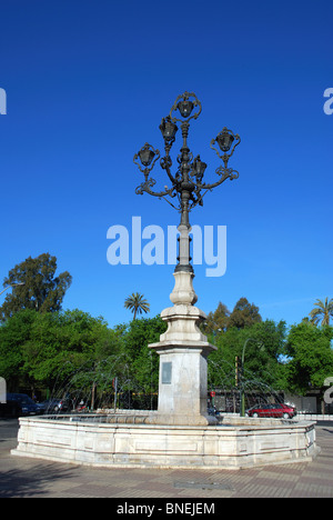 Ferro battuto lampione in Avdenida Menendez Palayo, Siviglia, provincia di Siviglia, in Andalusia, Spagna, Europa occidentale. Foto Stock