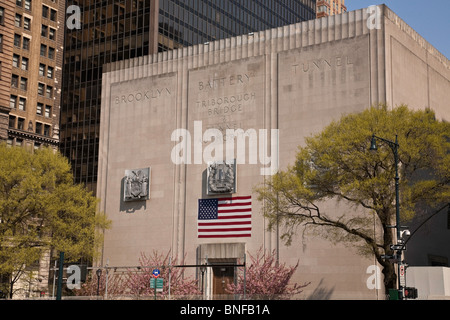 Portale di Manhattan e Brooklyn Battery Tunnel, NYC Foto Stock