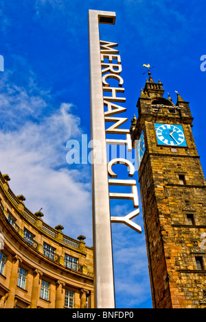 Segno per il MERCHANT CITY IN GLASGOW Foto Stock