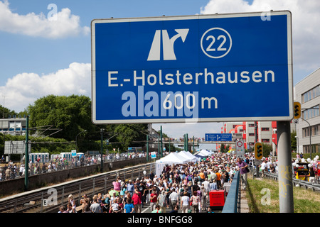 Ancora Leben Festival chiuso sulla autostrada A40 nella zona della Ruhr, Germania Foto Stock