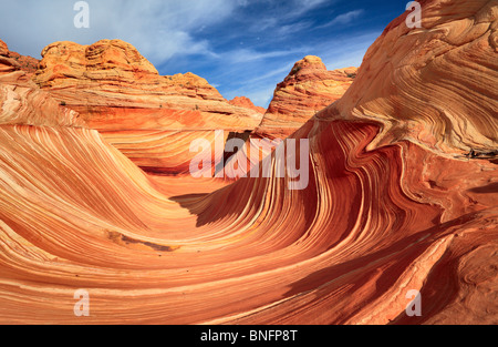 Erosi formazioni arenarie in Vermiglio scogliere monumento nazionale, Arizona Foto Stock