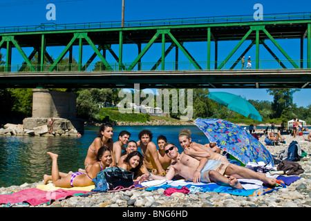 Turbigo ponte sul fiume Ticino, Italia Foto Stock