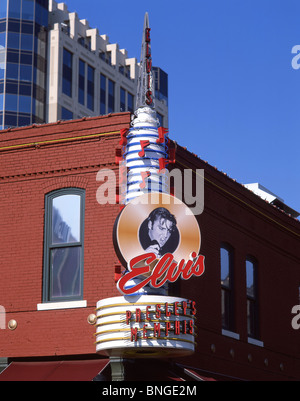 Di Elvis Presley ristorante Memphis segno, Beale Street, Beale Street District, Memphis, Tennessee, Stati Uniti d'America Foto Stock