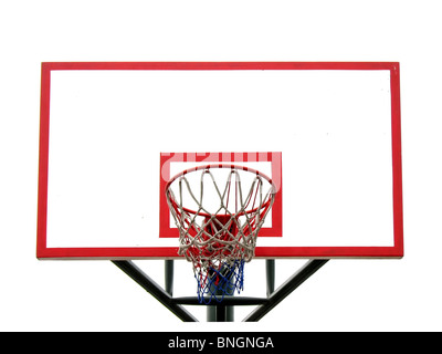 Una palla da basket lavagna bianca e hoop contro uno sfondo bianco Foto Stock