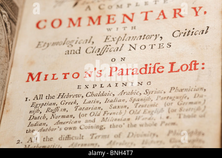 Copia di antiquariato un commento completo su milton il paradiso perduto da James paterson Foto Stock