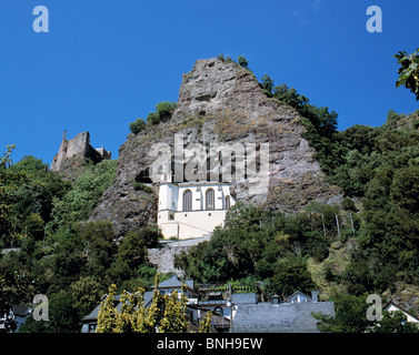 Germania Idar-Oberstein Nahe valley Hunsrück Renania-palatinato Oberstein castello medievale chiesa rock cliff cliffs rovine Foto Stock