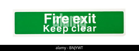 Green fire exit mantenere chiaro segno di avvertimento Foto Stock