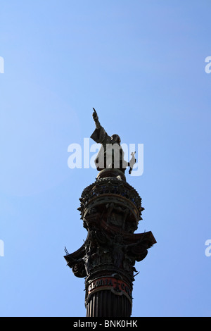 Il monumento di Colombo (Monument a Colom) nella parte inferiore della Rambla di Barcellona, in Catalogna, Spagna. Foto Stock