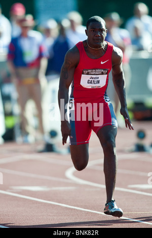 Justin Gatlin a competere in 100 metri al 2003 USA Outdoor campionati. Foto Stock