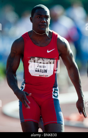 Justin Gatlin a competere in 100 metri al 2003 USA Outdoor campionati. Foto Stock