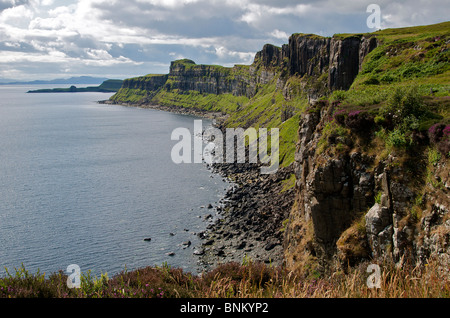 Vista panoramica della costa e scogliere Trotternish, Isola di Skye Western Isles della Scozia Foto Stock