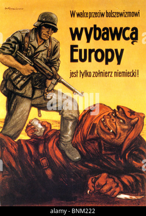 La propaganda tedesca poster rilasciati nella Polonia occupata nel 1942 . Vedere la descrizione seguente Foto Stock