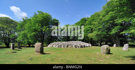 Sepoltura preistorica di Cairns Balnuaran di clava, chiamato anche Clava a Cairns Highlands scozzesi, Scotland, Regno Unito Foto Stock