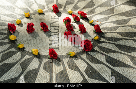 Mosaico rose fiori rose rosse John Lennon Memorial Strawberry Fields Central Park di New York City Upper East Side di Manhattan Foto Stock