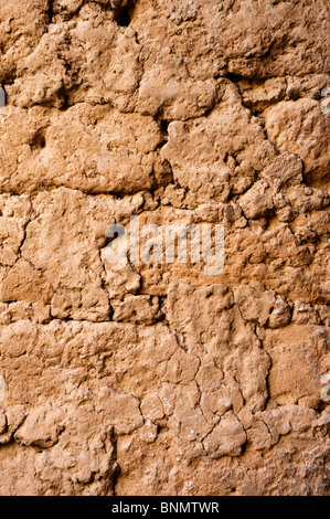 Fango tradizionali pareti in mattoni con il vecchio intonaco, Figuig, provincia di Figuig, della Regione Orientale, Marocco. Foto Stock
