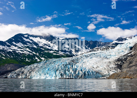 Vista panoramica della baia di Shoup con Ghiacciaio Shoup in background, Shoup stato Bay Marine Park, Prince William Sound, Alaska Foto Stock