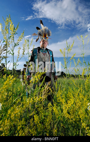Ballerino tradizionale Stephen giallo Hawk Native American Indian Rapid City South Dakota USA costume Foto Stock