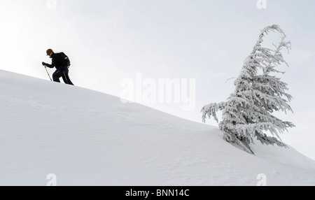 Un backcountry rider scuoiatura su un crinale Turnagain Pass, Alaska inverno Foto Stock