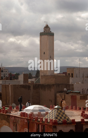 Minareto, Moschea di Okba e Hammam, Oujda, della regione orientale, Marocco. Foto Stock
