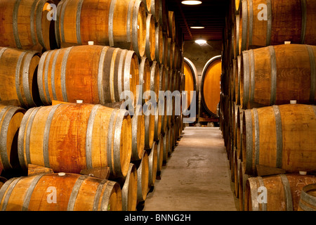 Botti da vino a Sattui vigneti. Napa Valley, California. Foto Stock