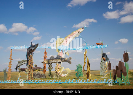 L'autostrada incantata sculture artistiche sulla strada per Regent North Dakota Foto Stock