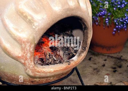 Un tizzone all'interno di un giardino chimenea Foto Stock