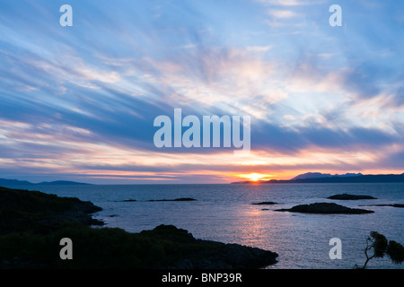Tramonto, Skye, Punto di Sleat, Cirrus nuvole Foto Stock