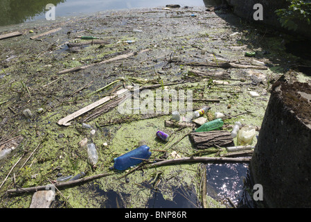 Floating garbage a Abingdon Weir Foto Stock